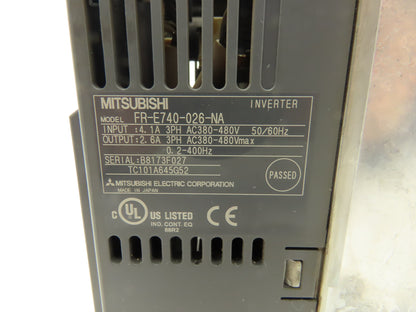 Mitsubishi FR-E740-026-NA E700 Inverter Drive 380/480VAC 2.6A Input 3PH 1Hp