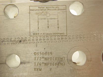 Parker DS5DBB9 Hydraulic Stainless Valve Manifold 5-Port 1/4" 1/2"NPT