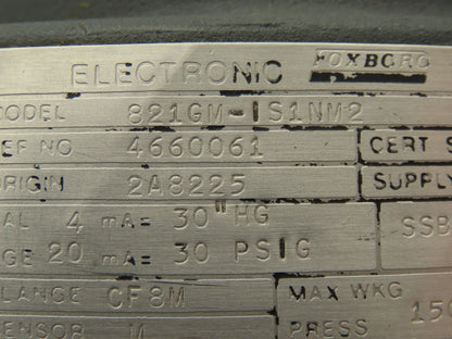 Foxboro 821GM-IS1NM2 Pressure Transmitter 1/2"NPT 12.5-65vdc 0-30PSI