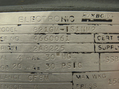 Foxboro 821GM-IS1NM2 Pressure Transmitter 1/2"NPT 12.5-65vdc 0-30PSI