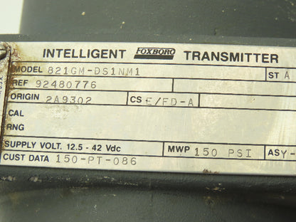 Foxboro 821GM-DS1NM1 Electronic Pressure Transmitter 12.5-42VDC 150PSI Ametek SB