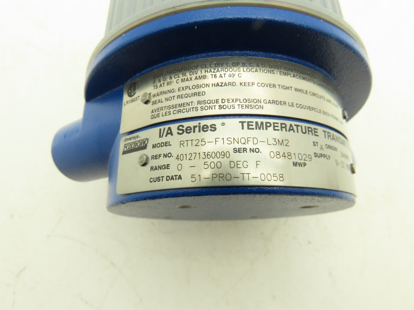Foxboro RTT25 Temperature Transmitter 9-32VDC 0-500°F Haz Loc RTT25-F1SNQFD-L3M2