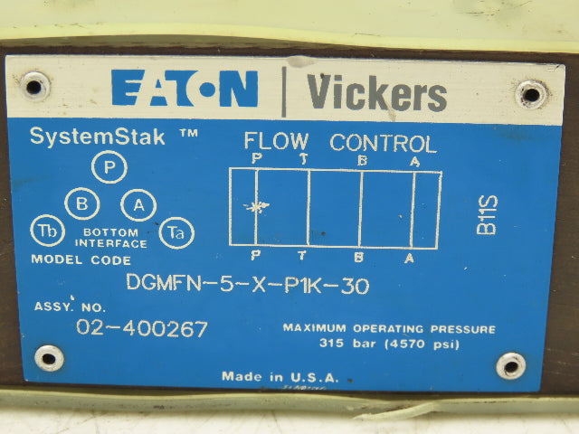 Eaton Vickers DGMFN-5-X-P1K-30 Hydraulic Flow Control Valve SystemStak