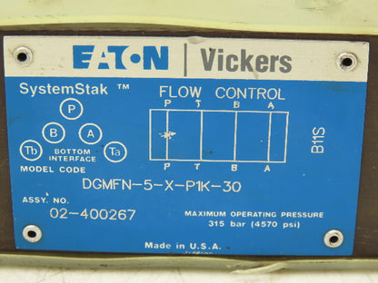 Eaton Vickers DGMFN-5-X-P1K-30 Hydraulic Flow Control Valve SystemStak