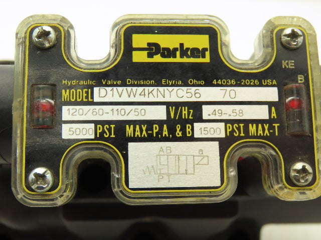 Parker D1VW4KNYC56 D61VW1E4NYC56 Hydraulic Directional Solenoid Valve 120V *READ