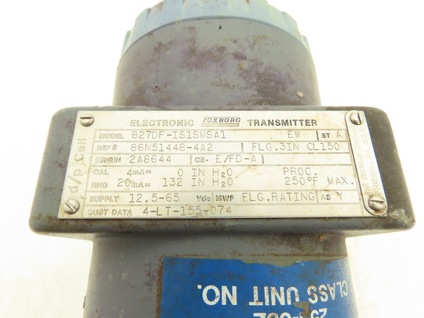 Foxboro 827DF-IS1SMSA1 Pressure Transmitter 3" CL150 Flange 12.5-65VDC 0-132"H20
