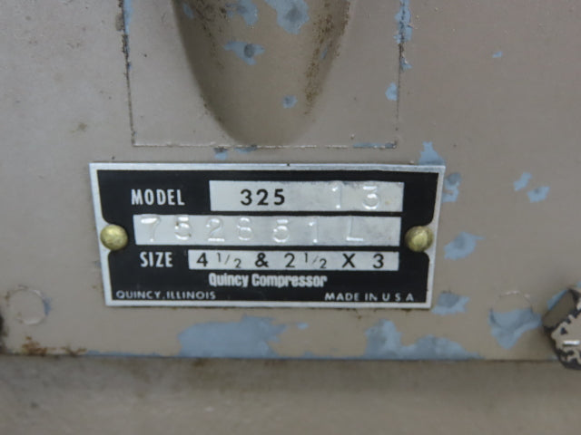 Quincy 325 Piston Air Compressor Pump 18CFM @ 175PSI 5Hp 230V 1Ph 80G Tank