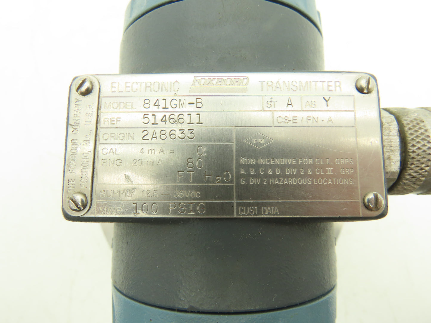Foxboro 841GM-B Pressure Transmitter 3" Flange 12.5-36VDC 0-100PSI 0-80" H20