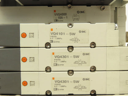 SMC VQ4301-5W VQ4101 Pneumatic Solenoid Valve 4-Station Manifold 24V w/3 Valves