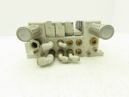 SMC VQ4301-5W VQ4101 Pneumatic Solenoid Valve 4-Station Manifold 24V w/3 Valves