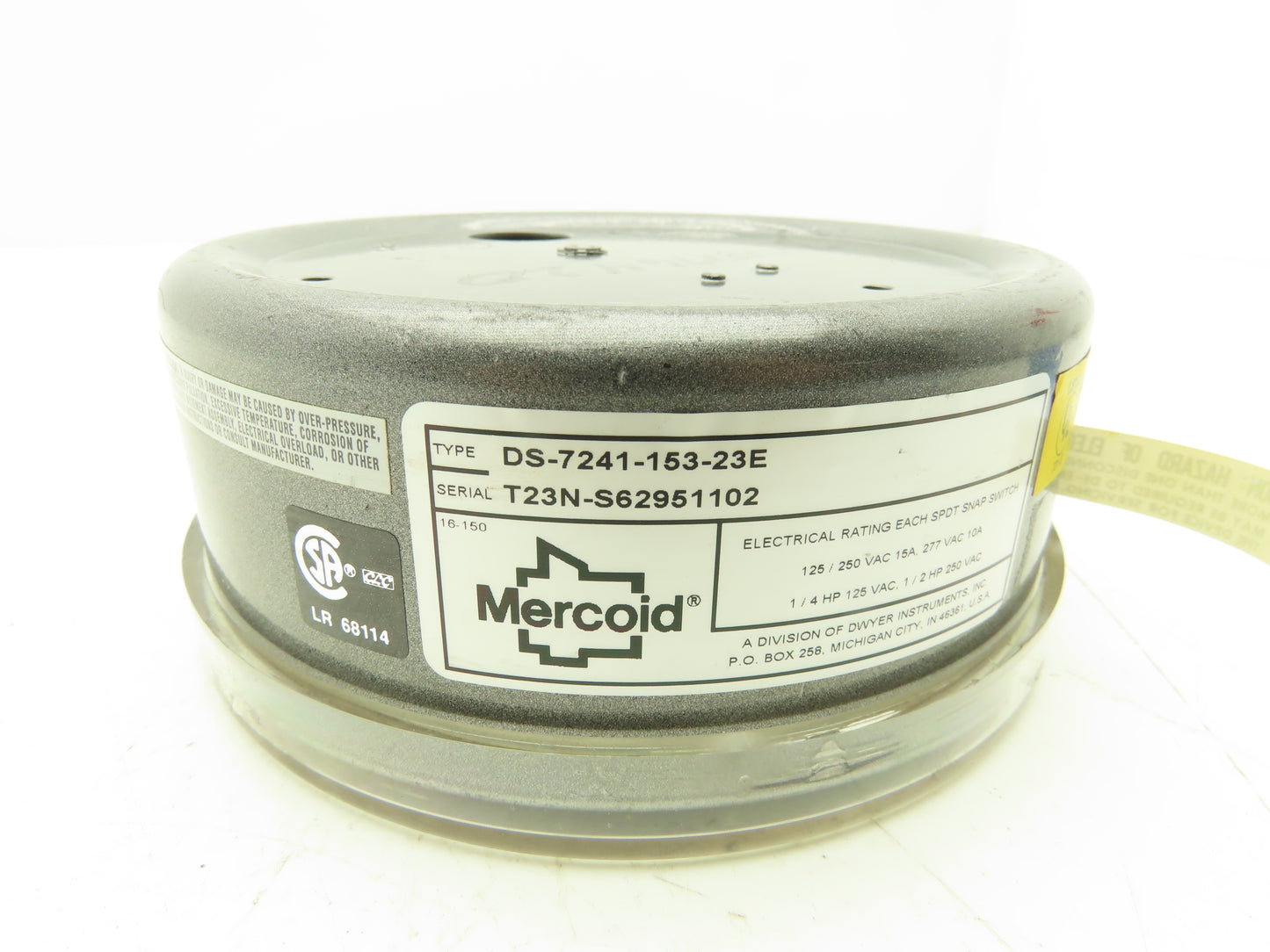Dwyer Mercoid DS-7241-153-23E SPDT Snap Pressure Switch 5-75psi