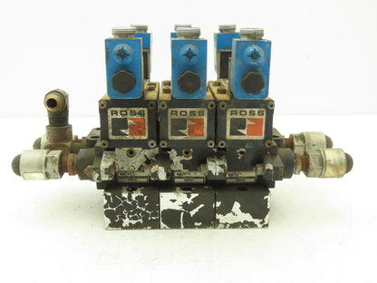 Ross W6077B3431/W6076B3437 Pneumatic Solenoid Valve 3-Station Manifold 24VDC