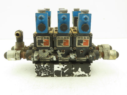 Ross W6077B3431/W6076B3437 Pneumatic Solenoid Valve 3-Station Manifold 24VDC