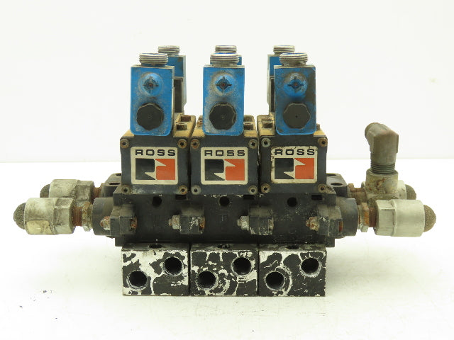Ross W6077B3431/W6076B3437 Pneumatic Solenoid Valve 3-Station Manifold 24VDC