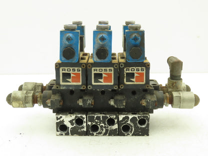 Ross W6077B3431/W6076B3437 Pneumatic Solenoid Valve 3-Station Manifold 24VDC