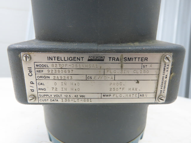 Foxboro 827DF-DS1NMSA1 Electronic Pressure Transmitter 12.5-42VDC 0-72" H2O