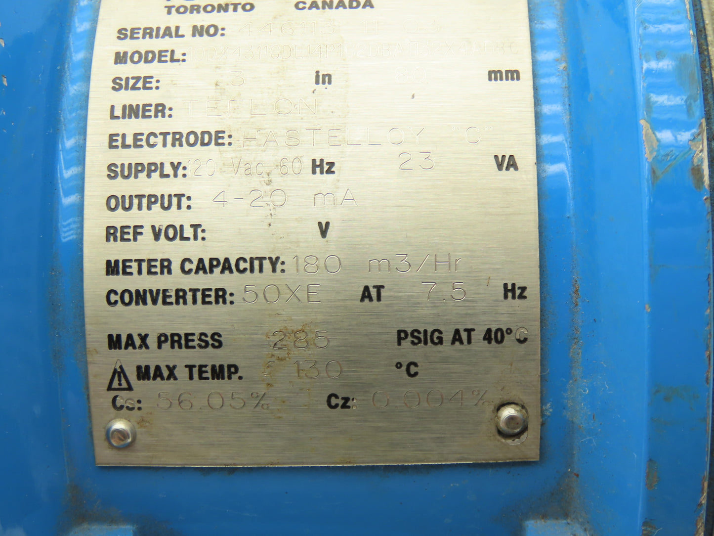 Bailey Fischer Porter 10DX4311CDE14P1C2DBA1132X4ADBC Flow Meter 3" Teflon 120V