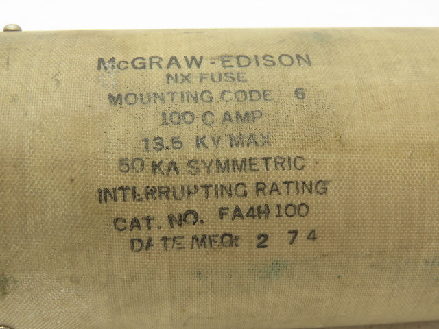 McGraw Edison FA4H100 NX Fuse 100 Amp 13.5KV 50KA