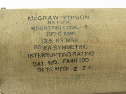McGraw Edison FA4H100 NX Fuse 100 Amp 13.5KV 50KA