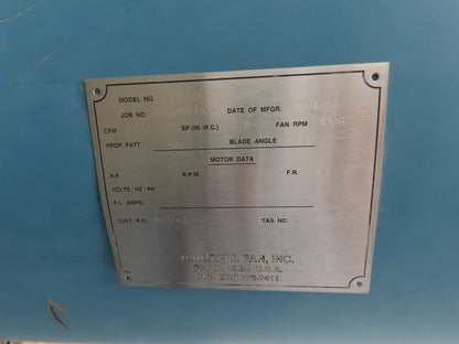 Hartzell 31B-24-900 Tubeaxial Fan 24" Belt Drive 3/4 Hp Motor 208-230/460V