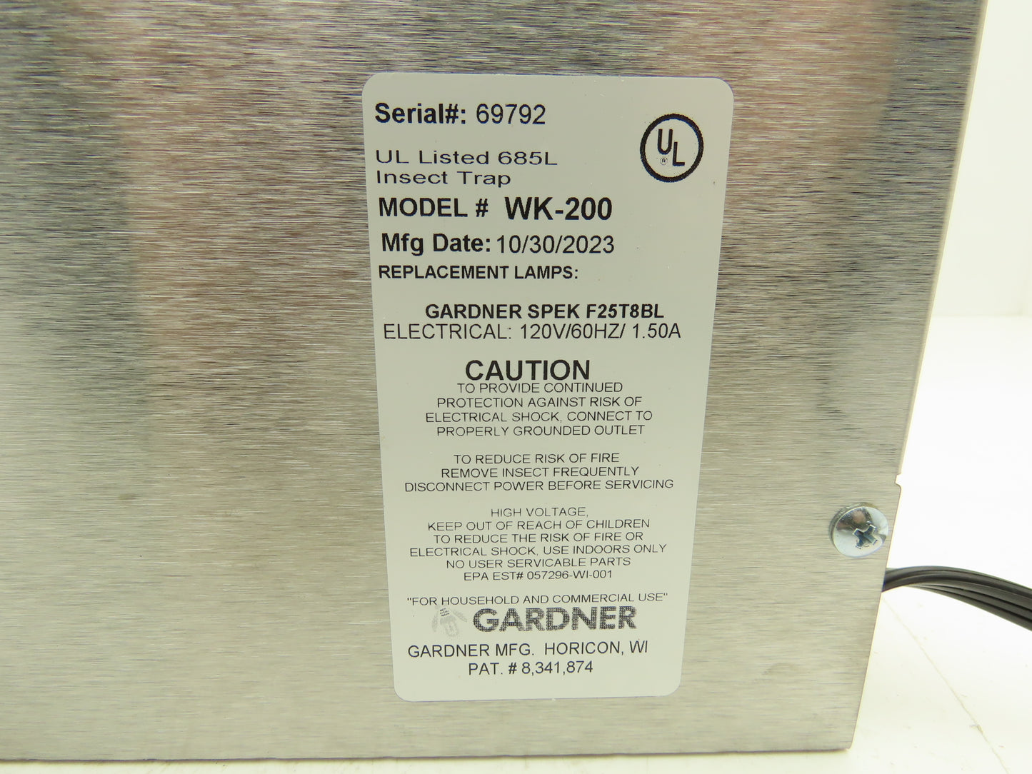 Gardner Products WK-200SS Flying Insect Trap Ultraviolet Pest Control Stainless
