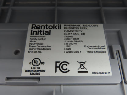 Rentokil 30565 Flying Insect Trap Ultraviolet Pest Control Lumina Slim Black