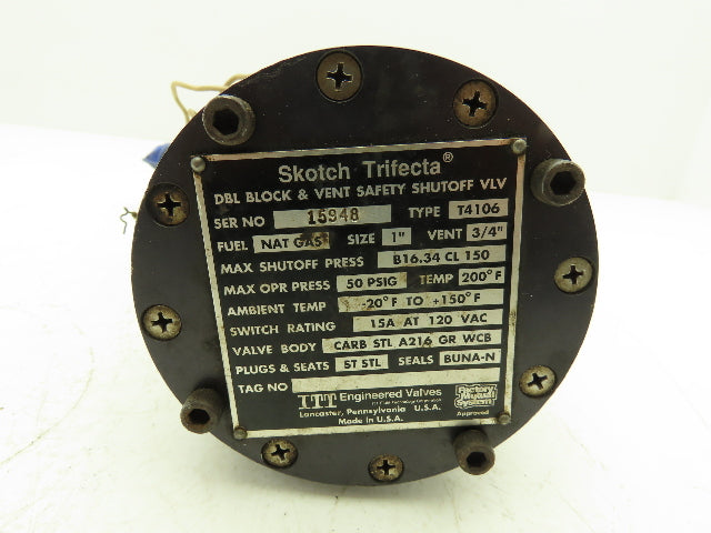 ITT T4106 Skotch Trifecta Solenoid Burner Shut-off Valve 120V Coil 50PSI NC