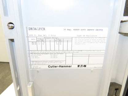 Eaton Cutler Hammer DH361FCK Fusible Disconnect Switch Non-Metallic 30A 600V 3P
