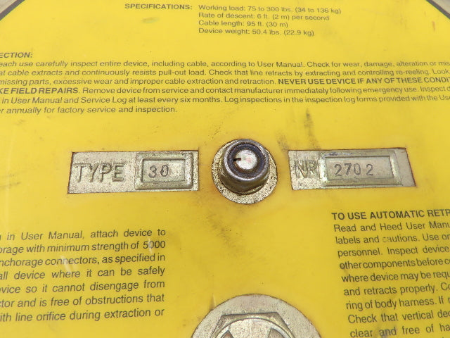 Dynescape 506262 Automatic Retractable Descender 95' Cable Lifeline 300Lb