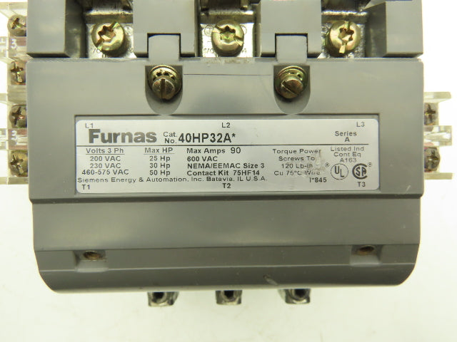 Furnas 40HP32A* AC Contactor Motor Starter 50Hp 600VAC 3Ph 120V Coil