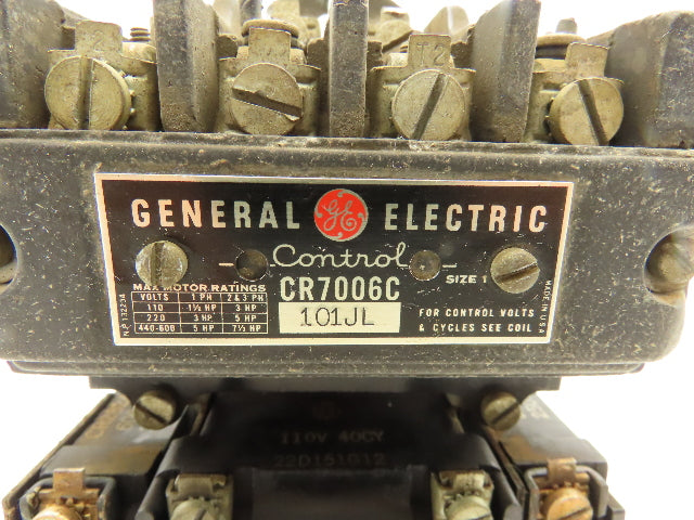 General Electric 101JL AC Motor Starter 7.5Hp 600VAC 3Ph 110V Coil Lot of 3
