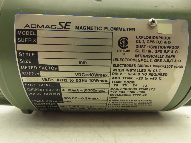 Yokogawa SE115NJ-DAB1S-LS2-A1H2 Yewflo Magnetic Flowmeter 115VAC 1/2" Haz Loc