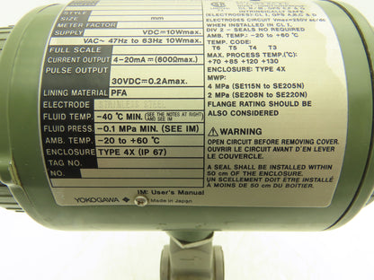 Yokogawa SE115NJ-DAB1S-LS2-A1H2 Yewflo Magnetic Flowmeter 115VAC 1/2" Haz Loc