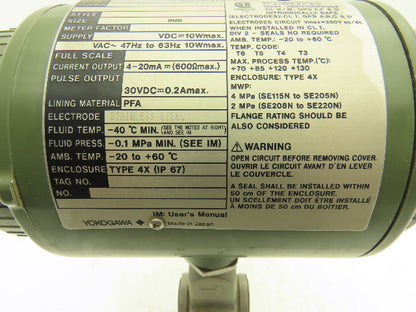 Yokogawa SE115NJ-DAB1S-LS2-A1H2 Yewflo Magnetic Flowmeter 115VAC 1/2" Haz Loc
