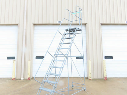 Cotterman Metal Rolling Ladder 12-Step 10'H Platform 24x7"Tread 162"H 32"W 450Lb