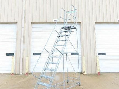 Cotterman Metal Rolling Ladder 12-Step 10'H Platform 24x7"Tread 162"H 32"W 450Lb