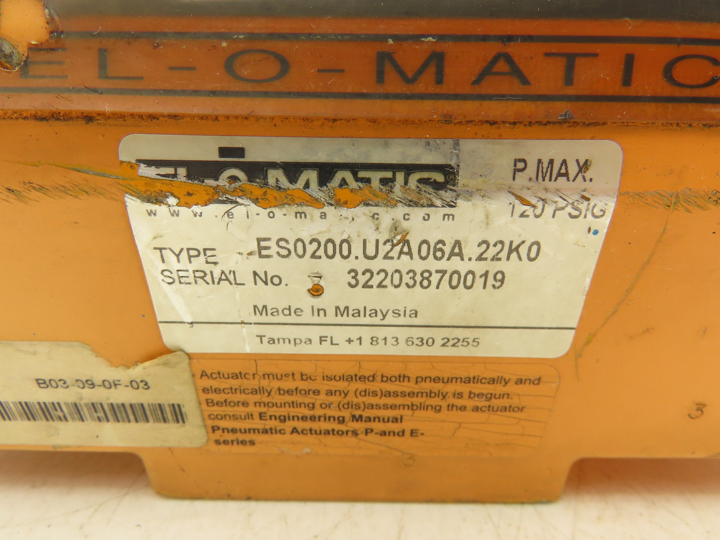 EL-O-MATIC ES0200.U2A06A.22K0 Double Acting Spring Return Pneumatic Actuator