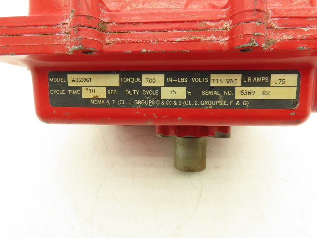 Asahi America A92XWJ Series 92 Electric Valve Actuator 120V 700 In-Lb