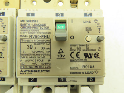 Mitsubishi Electric NV50-FHU Circuit Breaker 30A 3-Pole 60Hz 100-200VAC Lot of 3