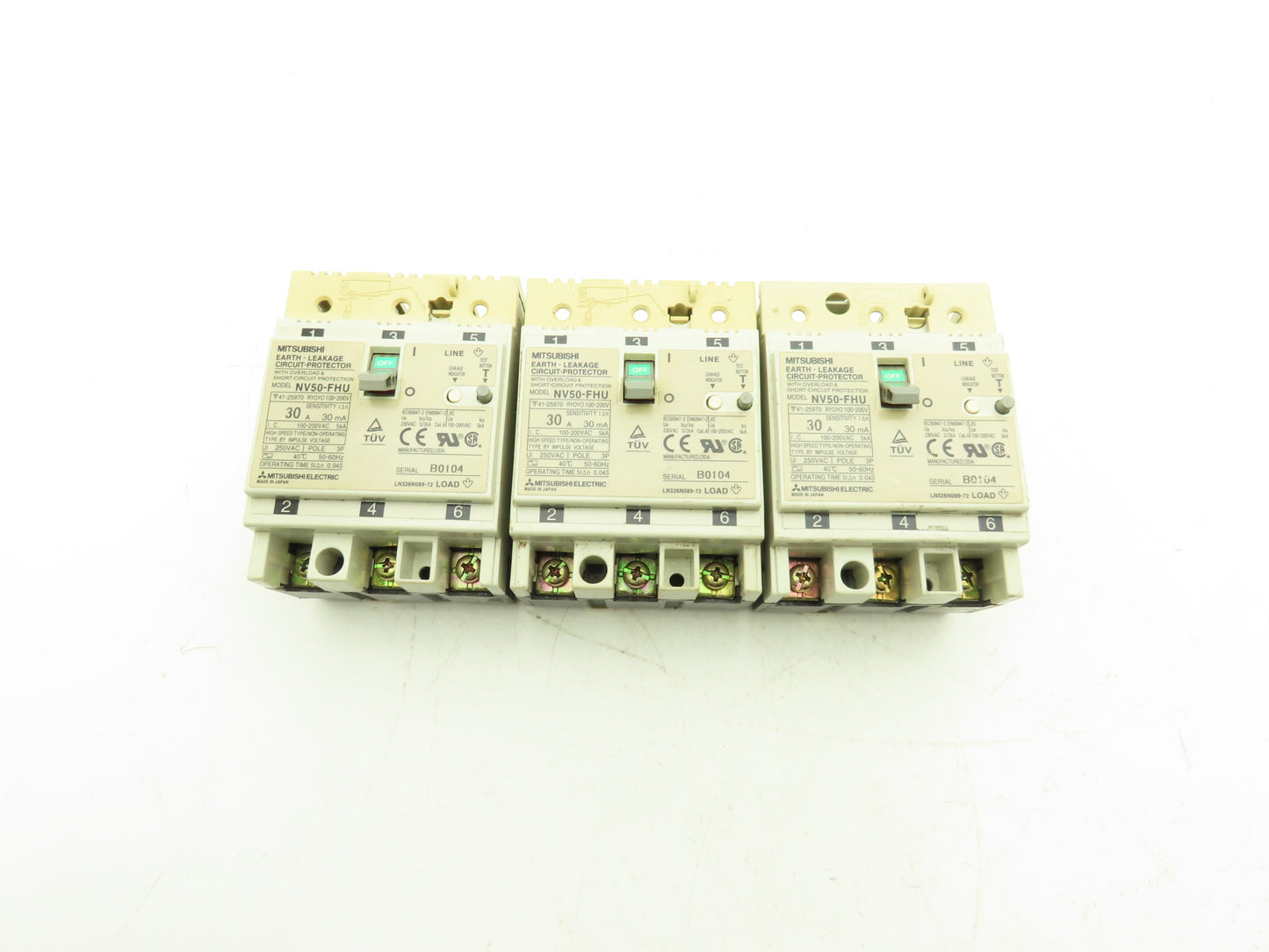 Mitsubishi Electric NV50-FHU Circuit Breaker 30A 3-Pole 60Hz 100-200VAC Lot of 3