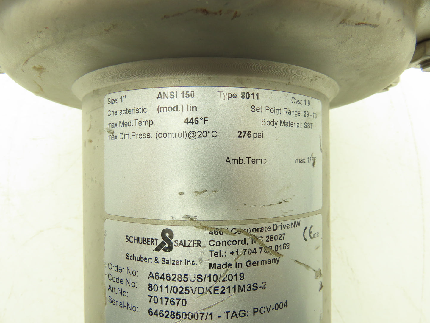 Schubert & Salzer 8011  1" Sliding Gate Valve Pressure Regulator 276 PSI 7017670