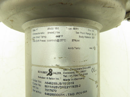 Schubert & Salzer 8011  1" Sliding Gate Valve Pressure Regulator 276 PSI 7017670