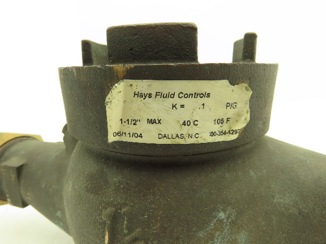 Hays Fluid Controls 00-354-4297  1.5" Fluid Displacement Flow Meter Bronze Valve