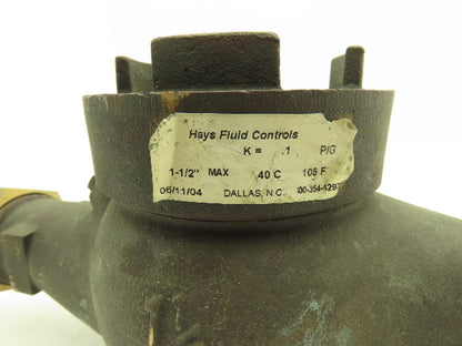Hays Fluid Controls 00-354-4297  1.5" Fluid Displacement Flow Meter Bronze Valve