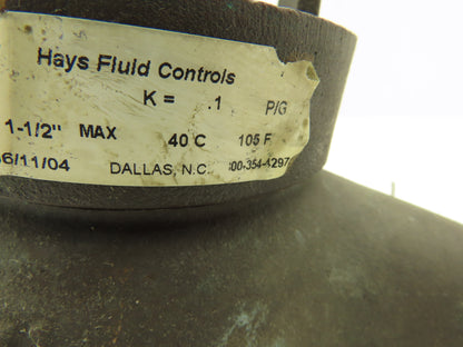 Hays Fluid Controls 00-354-4297  1.5" Fluid Displacement Flow Meter Bronze Valve