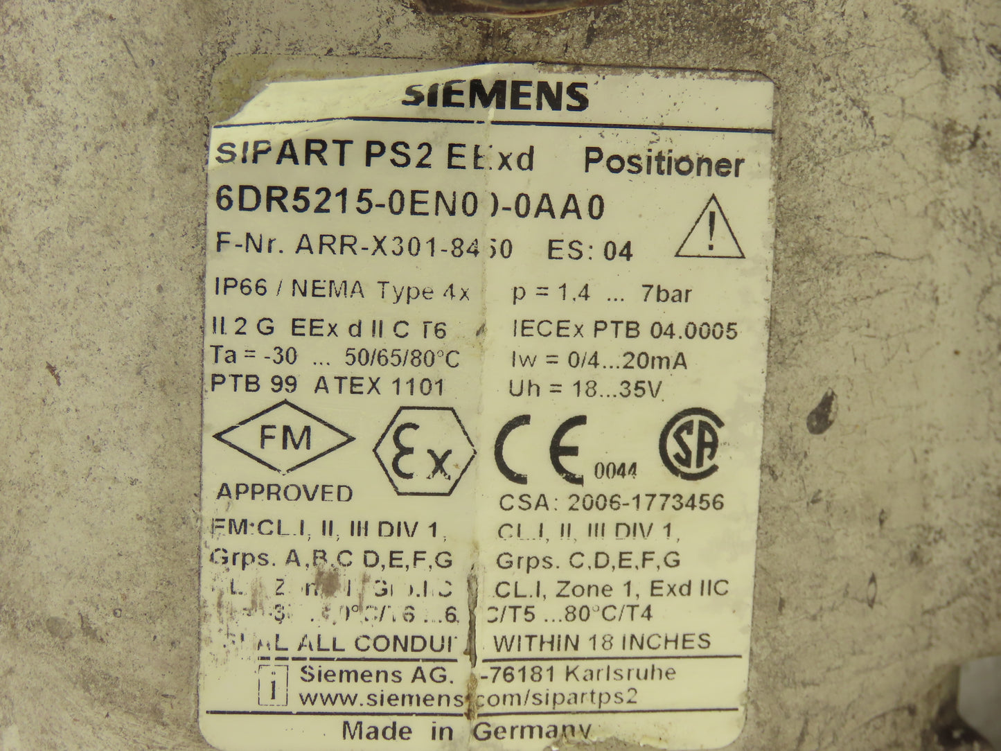Siemens 6DR5215-0EN00-0AA0 Electro Pneumatic Valve Positioner SIPART PS2 Eexd