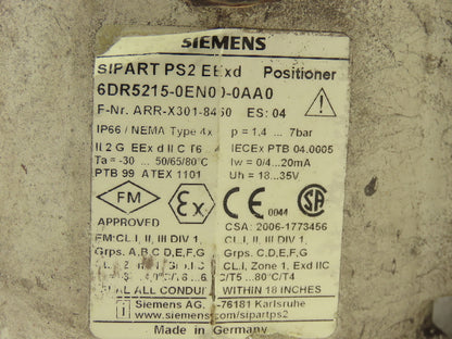 Siemens 6DR5215-0EN00-0AA0 Electro Pneumatic Valve Positioner SIPART PS2 Eexd