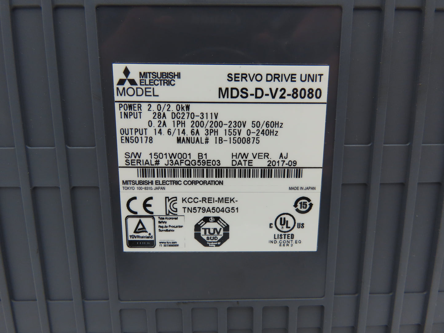 Mitsubishi MDS-D-V2-8080 Servo Amplifier Drive 230VAC In 155VAC 3PH 0-240Hz Out