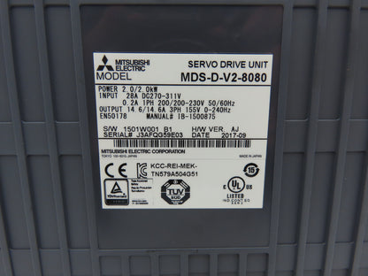 Mitsubishi MDS-D-V2-8080 Servo Amplifier Drive 230VAC In 155VAC 3PH 0-240Hz Out