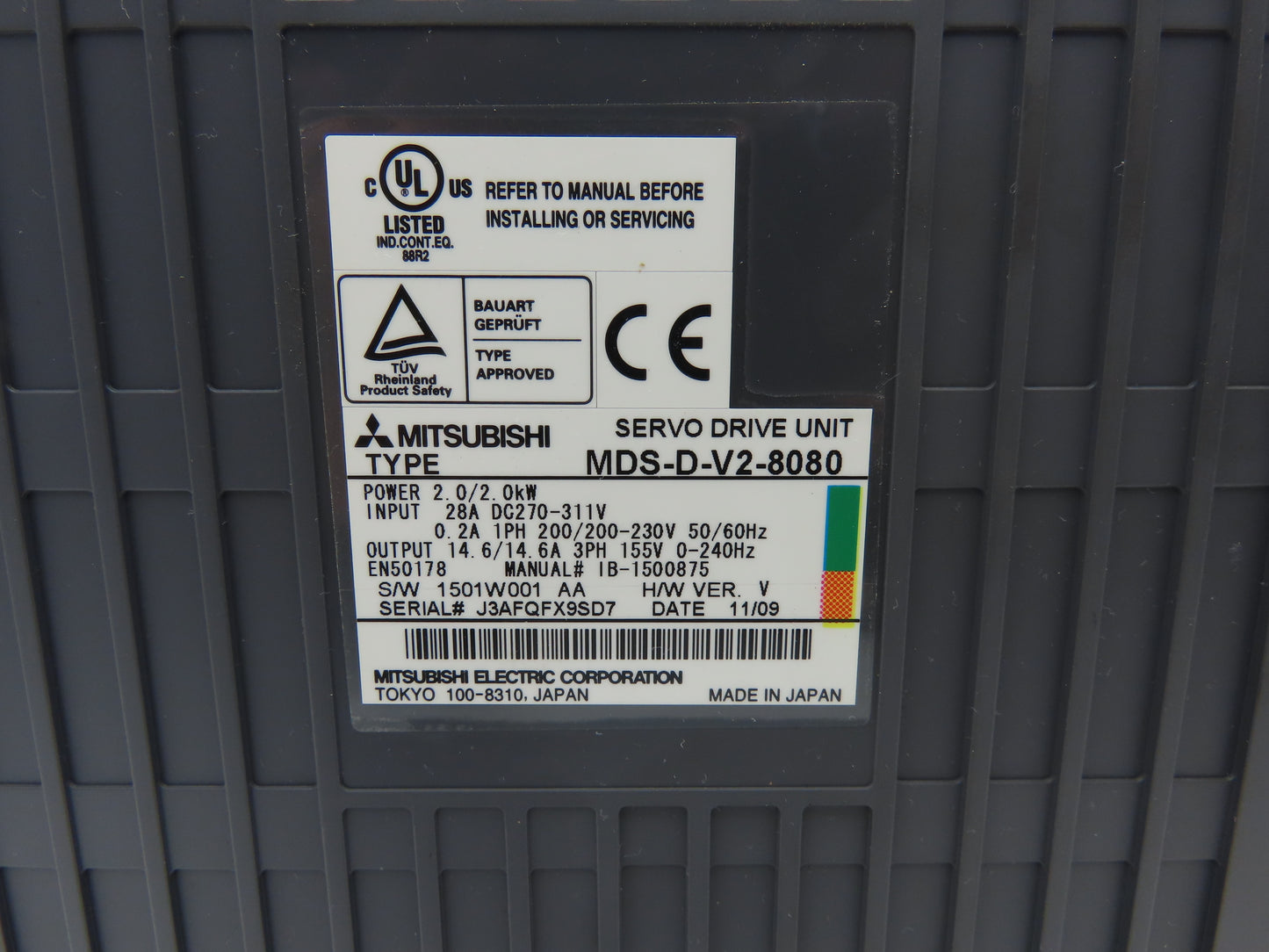 Mitsubishi MDS-D-V2-8080 Servo Amplifier Drive 230VAC In 155VAC 3PH 0-240Hz Out